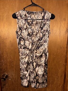 Snake Print Wrap Mini Dress - Beige/Black